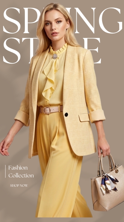 Spring style γυναικείο σύνολο με σακάκι και κομψή τσάντα σε ουδέτερους τόνους